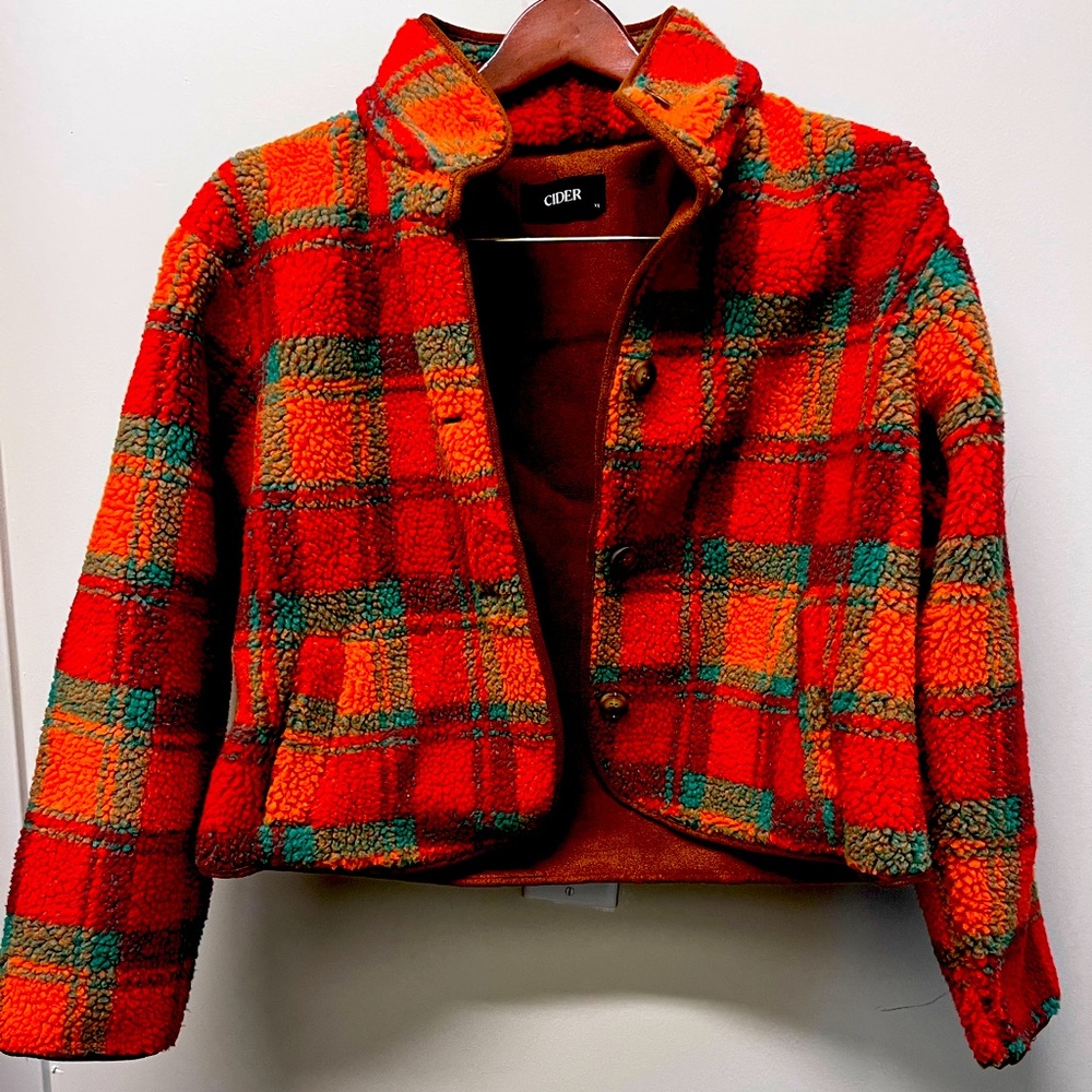 Vintage Cider plaid Teddy fleece jacket 00s size XS
